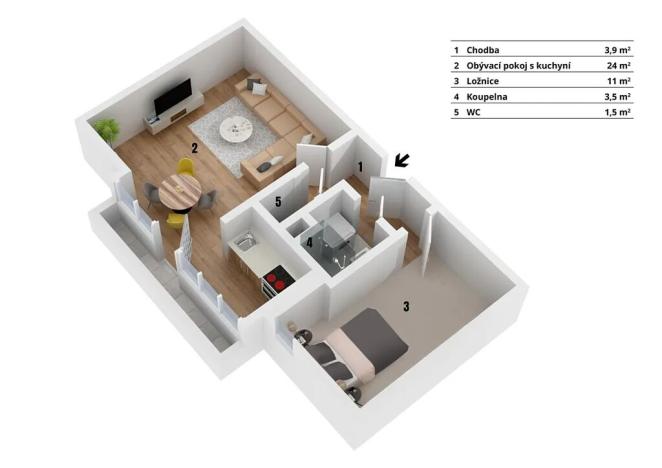 Prodej bytu 2+kk, Brno, Mojmírovo náměstí, 46 m2