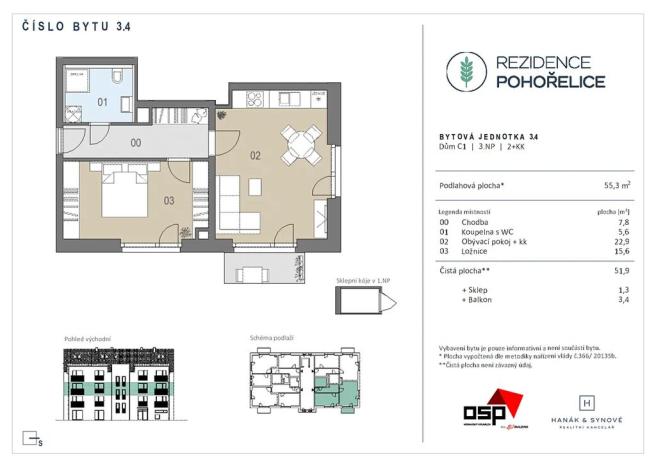 Pronájem bytu 2+kk, Pohořelice, U Kasáren, 55 m2