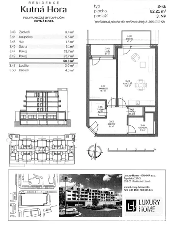 Pronájem bytu 2+kk, Kutná Hora, Za Lidkou, 59 m2