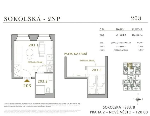 Pronájem bytu 1+kk, Praha - Nové Město, Sokolská, 17 m2