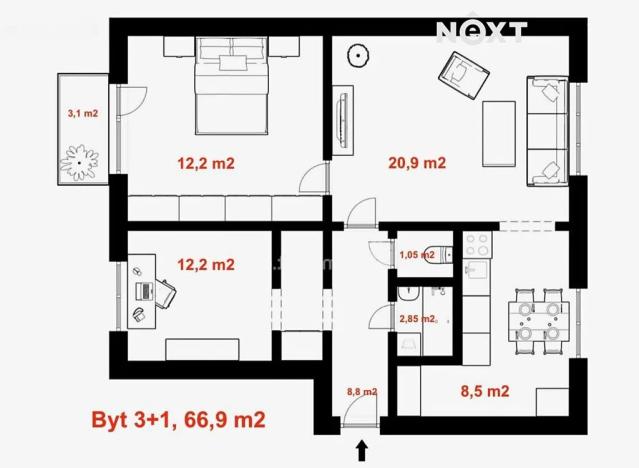 Prodej bytu 3+1, Břeclav, Na Valtické, 67 m2