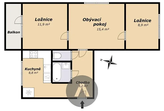 Pronájem bytu 3+1, Brno, Bieblova, 54 m2