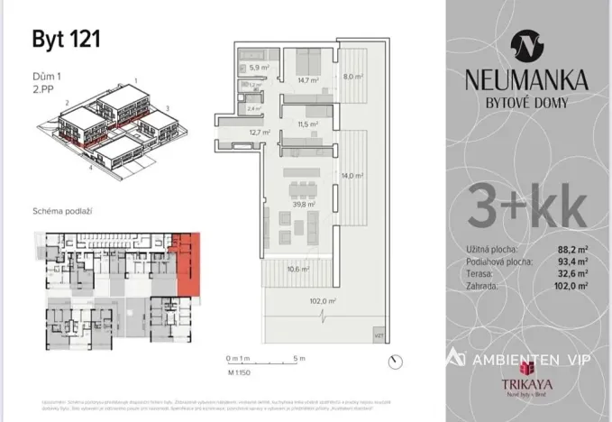 Pronájem bytu 3+kk, Brno, Neumannova, 93 m2