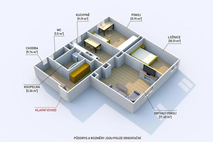 Prodej bytu 3+1, Plzeň, Thámova, 68 m2
