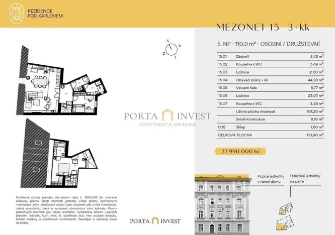 Prodej atypického bytu, Praha - Vinohrady, Pod Karlovem, 109 m2