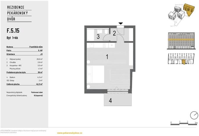 Pronájem bytu 1+kk, Brno, Bratislavská, 42 m2
