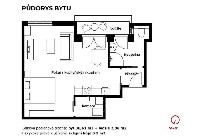 Prodej bytu 1+kk, Praha - Žižkov, Jeseniova, 39 m2