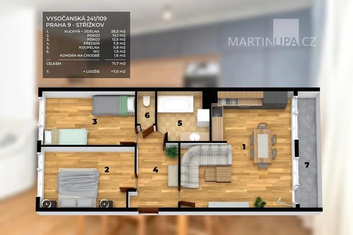 Prodej bytu 3+kk, Praha - Střížkov, Vysočanská, 71 m2