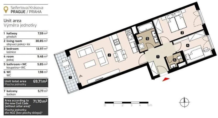 Prodej bytu 3+kk, Praha - Žižkov, Seifertova, 78 m2