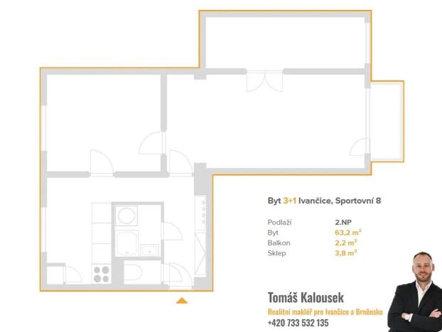 Prodej bytu 3+1, Ivančice, Sportovní, 63 m2