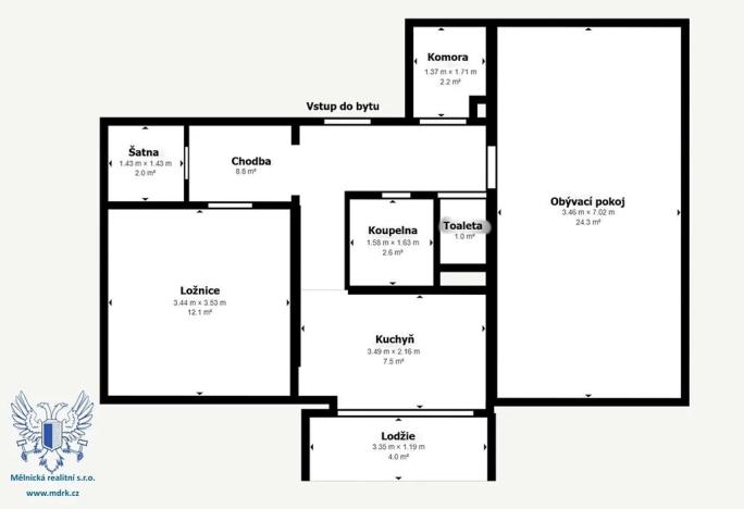 Pronájem bytu 2+1, Mělník, Pražská, 60 m2