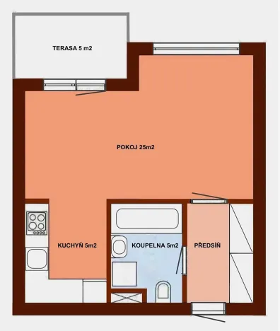 Pronájem bytu 1+kk, Brno, Dusíkova, 40 m2