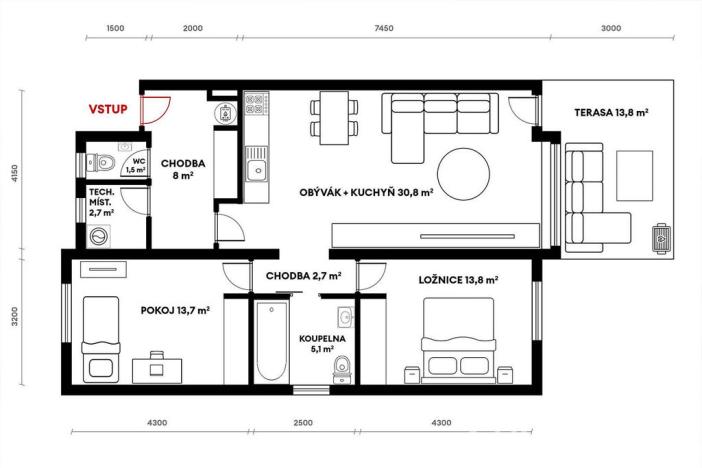Prodej bytu 3+kk, Hostivice, Unhošťská, 78 m2