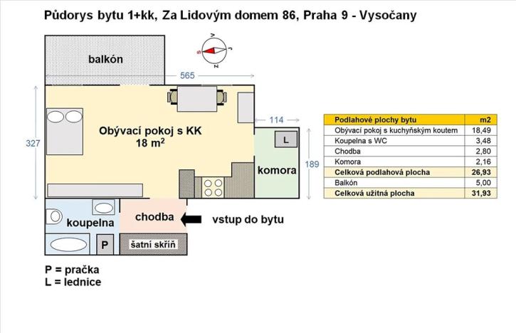 Pronájem bytu 1+kk, Praha - Vysočany, Za Lidovým domem, 27 m2