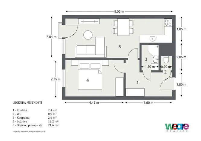 Pronájem bytu 2+kk, Praha - Kobylisy, Šiškova, 45 m2