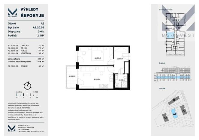 Prodej bytu 2+kk, Praha - Řeporyje, Jáchymovská, 47 m2