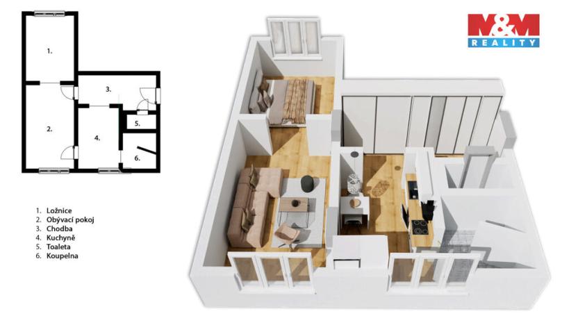 Prodej bytu 2+1, Kuřim, Jungmannova, 58 m2