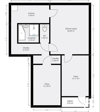 Prodej bytu 3+1, Velká Bystřice, Nádražní I, 68 m2