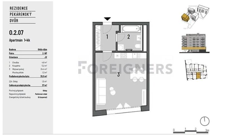 Pronájem bytu 1+kk, Brno, Bratislavská, 35 m2