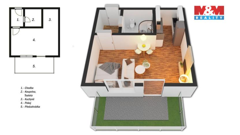 Pronájem bytu 1+kk, Velký Osek, U hřiště, 38 m2