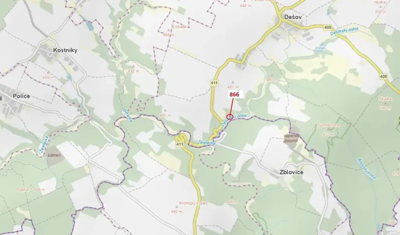 Dražba pozemku, Dešov, 1277 m2