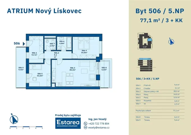 Prodej bytu 3+kk, Brno, Kamínky, 77 m2
