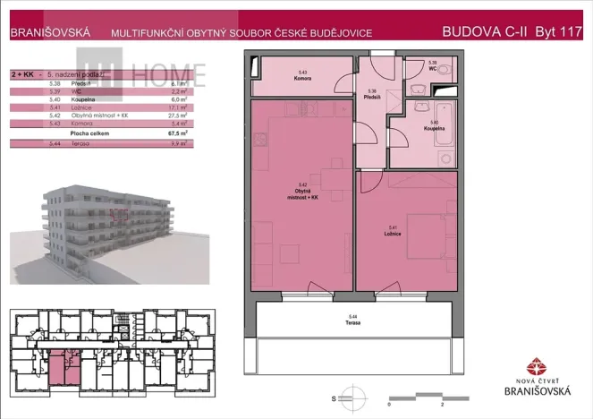 Prodej bytu 2+kk, České Budějovice, Čakovská, 14439 m2