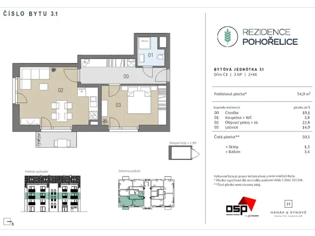 Pronájem bytu 2+kk, Pohořelice, U Kasáren, 54 m2