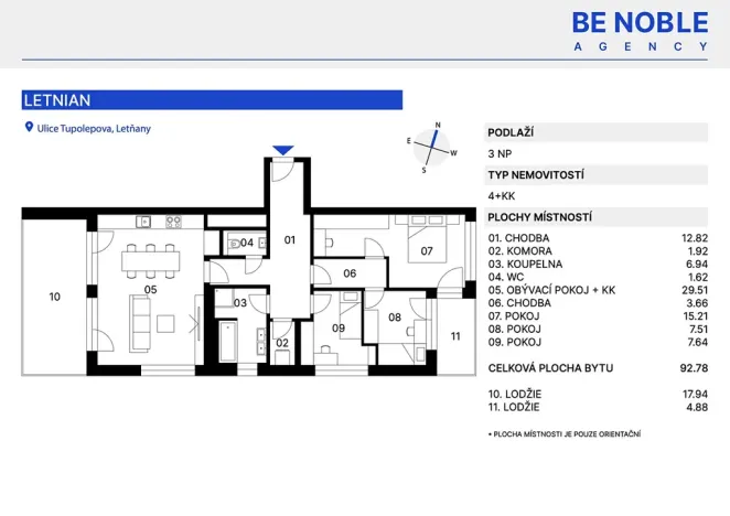 Prodej bytu 3+kk, Praha - Letňany, Tupolevova, 93 m2