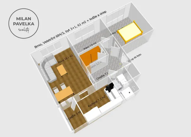 Pronájem bytu 3+1, Brno - Staré Brno, Veletržní, 61 m2