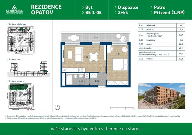 Pronájem bytu 2+kk, Praha - Chodov, Líbalova, 44 m2