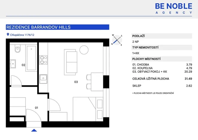 Prodej bytu 1+kk, Praha - Hlubočepy, Chlupáčova, 31 m2