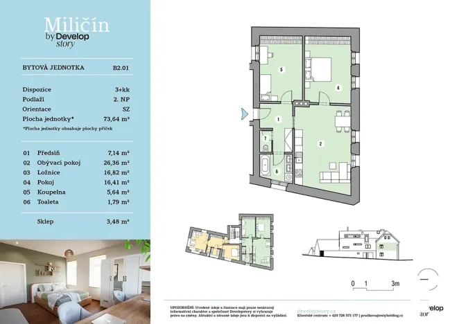 Prodej bytu 3+kk, Miličín, 73 m2
