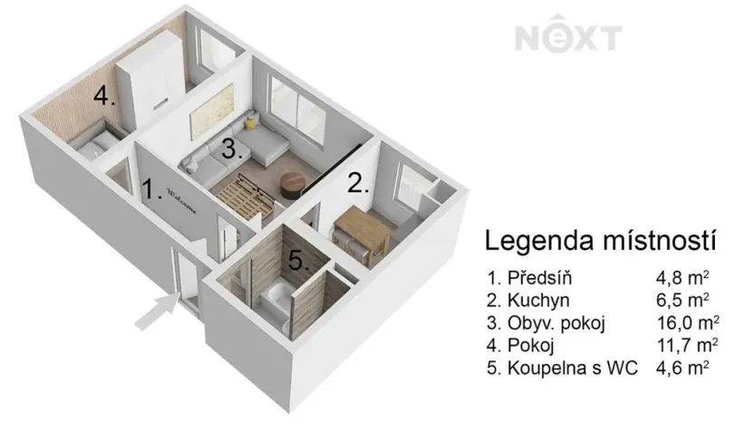 Prodej bytu 2+1, Hodonín, Očovská, 43 m2