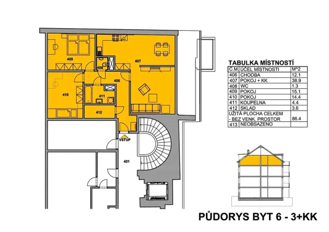 Prodej bytu 3+kk, Velké Meziříčí, 86 m2