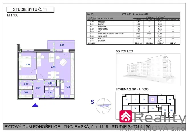 Prodej bytu 2+kk, Pohořelice, Znojemská, 66 m2