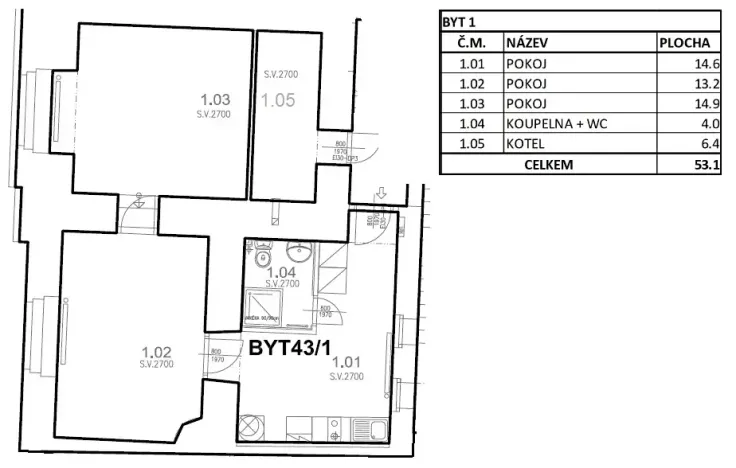 Pronájem bytu 2+1, Liběchov, nám. V. Levého, 53 m2