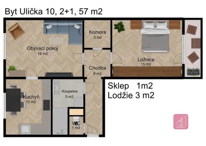 Prodej bytu 2+1, Brno, Ulička, 57 m2