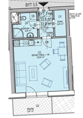 Prodej bytu 1+kk, Brno, Chvalovka, 35 m2