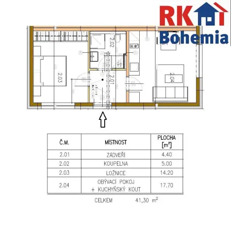 Pronájem bytu 2+kk, Přistoupim, 41 m2