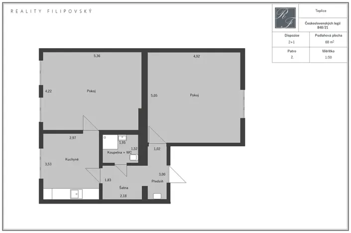 Prodej bytu 2+1, Teplice, Československých legií, 68 m2