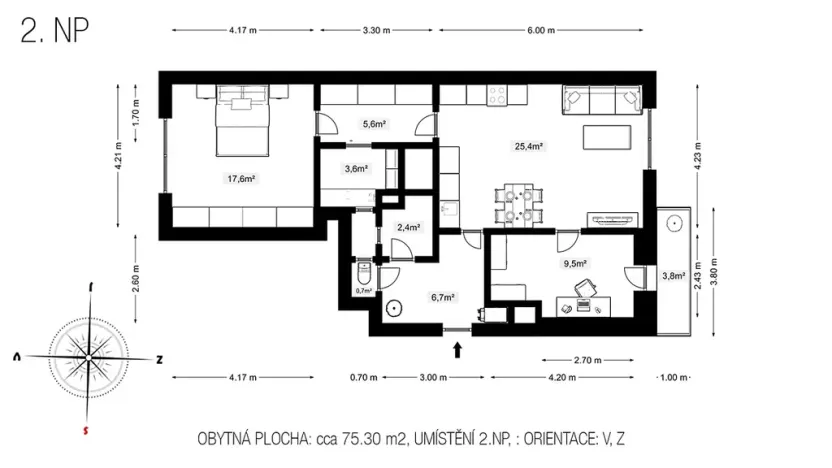 Pronájem bytu 3+kk, Hradec Králové, Smetanovo nábřeží, 75 m2
