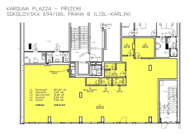 Pronájem obchodního prostoru, Praha - Karlín, Sokolovská, 215 m2