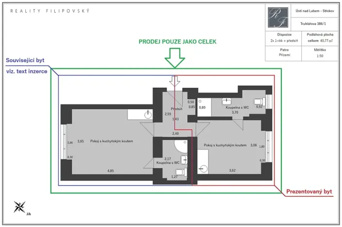 Prodej bytu 1+kk, Ústí nad Labem, Truhlářova, 17 m2