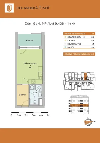 Pronájem bytu 1+kk, Olomouc - Řepčín, Edvarda Beneše, 27 m2
