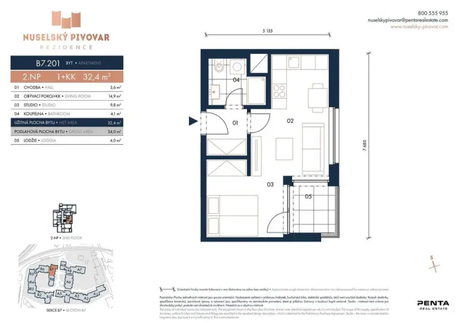 Pronájem bytu 1+kk, Praha - Nusle, Závišova, 33 m2