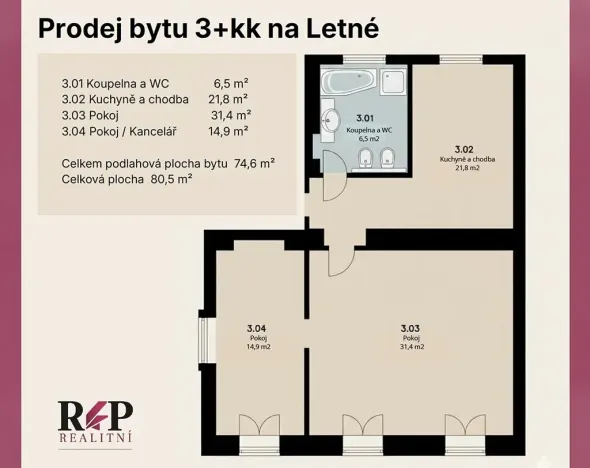 Prodej bytu 3+kk, Praha - Holešovice, Skalecká, 80 m2