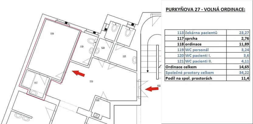 Pronájem ordinace, Plzeň, Purkyňova, 15 m2