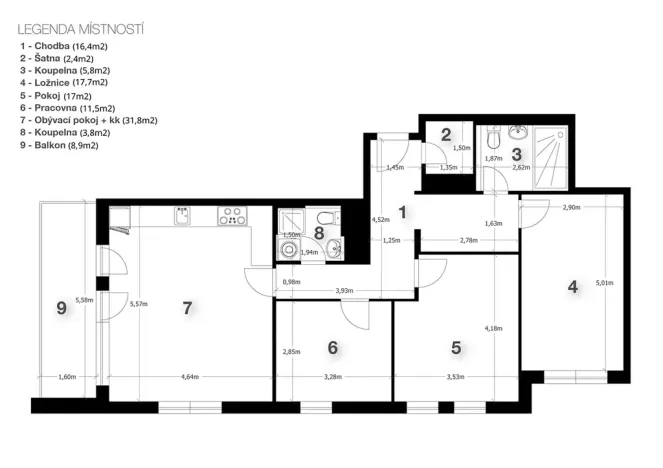 Prodej bytu 4+kk, Praha - Modřany, Mezi vodami, 114 m2