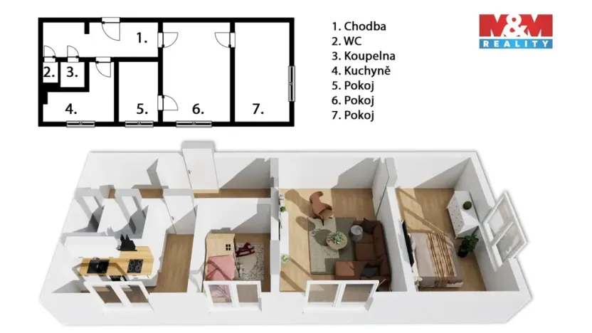 Prodej bytu 3+1, Melč, 57 m2